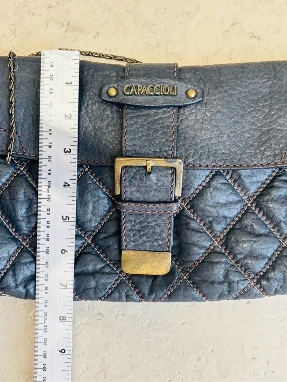 Capaccioli Italian Black Quilted Leather Chain Crossbody Shoulder Bag